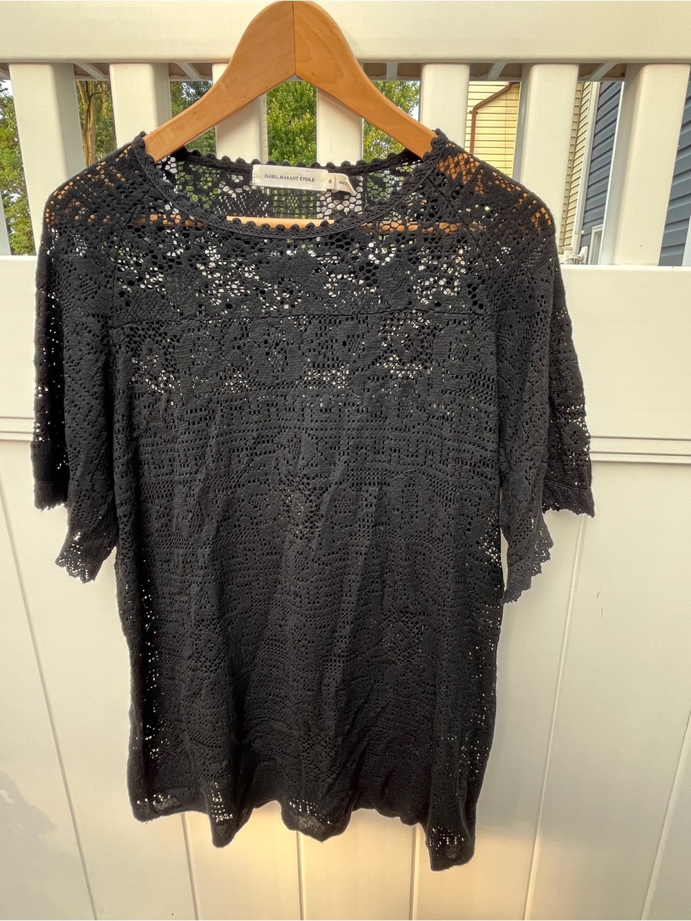 Isabel Marant Étoile black short-sleeve crochet lace top Size 6